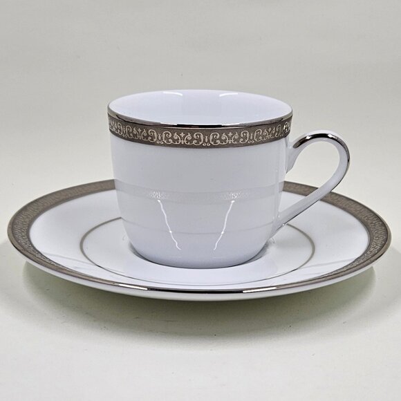 Flat Demitasse Cup & Saucer Set Grand Buffet Classic Platinum by Charter Club - Picture 1 of 16